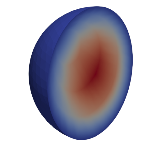 The solution of the Poisson problem solved on a mesh of order 3 for the unit sphere.